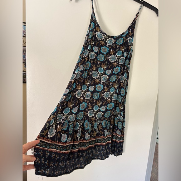 Boho Blue Floral Strappy Ruffle Hem Summer Mini Sundress S Coastal Dainty Beach - Picture 4 of 9